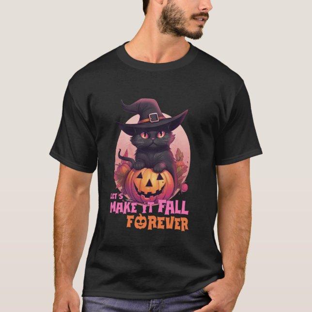 Camiseta Abóbora de Gato Preto Faça Cair Para Sempre Lua Ch (Frente)