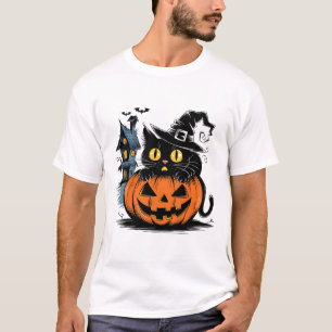 Camiseta Abóbora De Gato Preto Para O Halloween E Graças