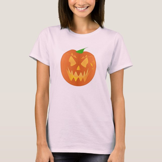 Camiseta Abóbora De Halloween A Rosa (Frente)
