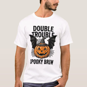 Camiseta Abóbora de Halloween Bruxa Duplo Problema Vintage 
