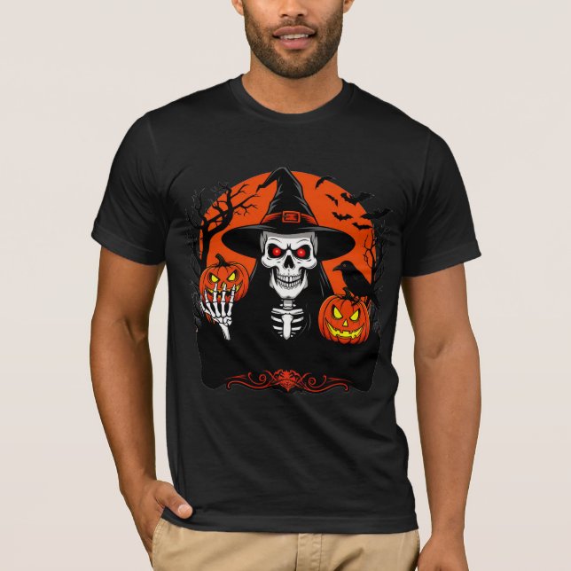 Camiseta Abóbora de Halloween com Esqueleto Brilhante ✨ (Frente)