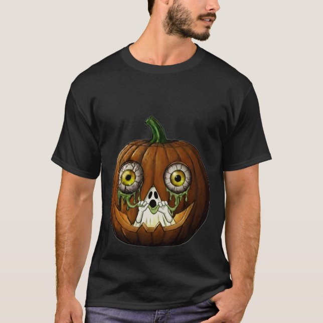 Camiseta Abóbora de Halloween com Fantasma Sujo de Olhos (Frente)