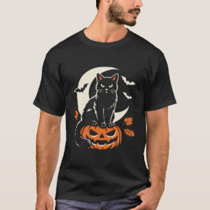 Camiseta Abóbora de Halloween com Gato Preto