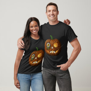 Camiseta Abóbora de Halloween com Olho Místico e Mãos de Es