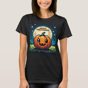 Camiseta Abóbora de Halloween de 8 bits sob a lua