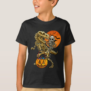 Camiseta Abóbora de Halloween de Dinossauro Esqueleto Para