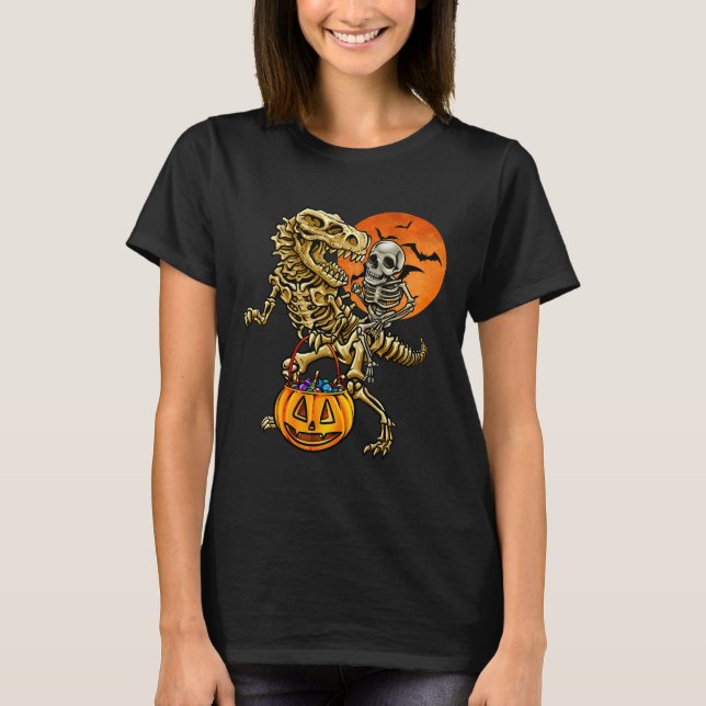 Camiseta Abóbora de Halloween de Dinossauro Esqueleto para  (Frente)