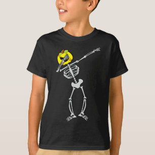 Camiseta Abóbora de Halloween de softball Esqueleto Dabbing