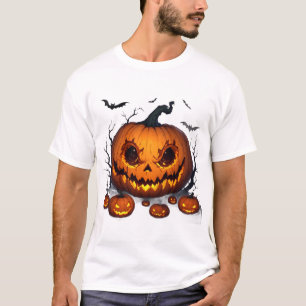 Camiseta Abóbora de Halloween Enorme com Olhos Brilhantes �