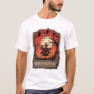 Camiseta Abóbora de Halloween Espantalho Bruxas Lua Cheia_1