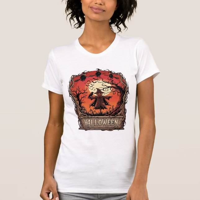 Camiseta Abóbora de Halloween Espantalho Bruxas Lua Cheia_1 (Frente)