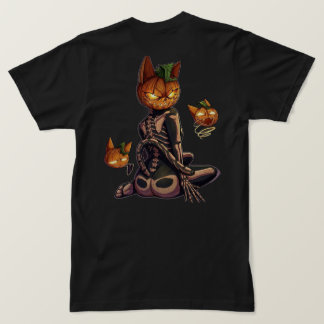 Camiseta Abóbora de Halloween Esqueleto de Gato Assustador