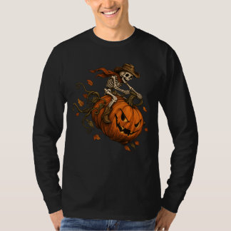 Camiseta Abóbora de Halloween Esqueleto Vintage