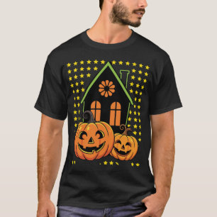 Camiseta Abóbora de Halloween Fofa Casa Assombrada Estrela