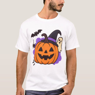 Camiseta Abóbora de Halloween Fofa com Chapéu de Bruxa – Fa