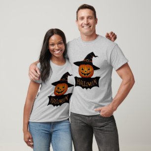 Camiseta Abóbora de Halloween Fofa para Casais Combinando 