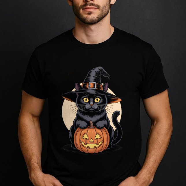Camiseta Abóbora de Halloween Gato Preto (Criador carregado)