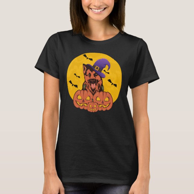 Camiseta Abóbora de Halloween german shepherd (Frente)