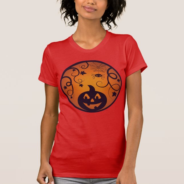 Camiseta Abóbora de Halloween Jack o lantern rosto e aranha (Frente)