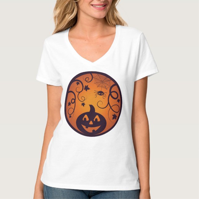 Camiseta Abóbora de Halloween Jack o lantern rosto e aranha (Frente)