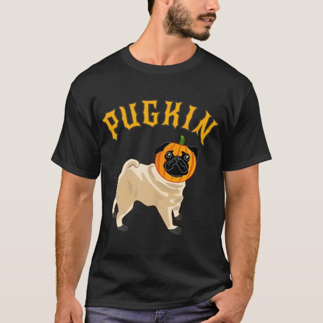 Camiseta Abóbora de Halloween Pug (Frente)