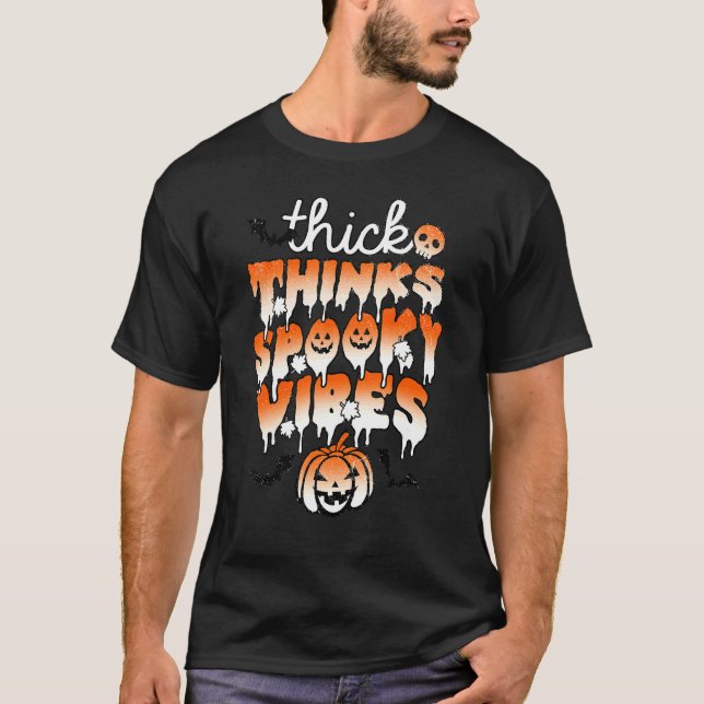 Camiseta Abobora de Halloween Vibes Assustadores Espessos e (Frente)