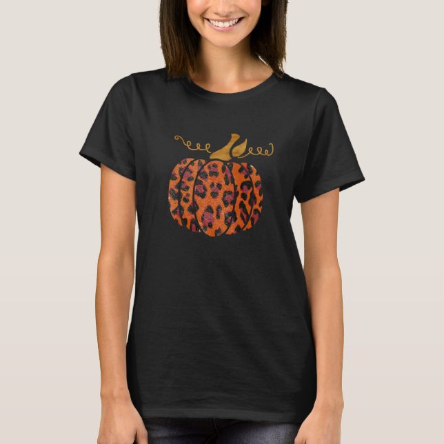 Camiseta Abóbora de impressão de leopardo laranja (Frente)