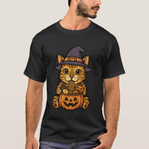 Camiseta Abóbora de Macarrão Ramen Japonês Gato Bengala Ass