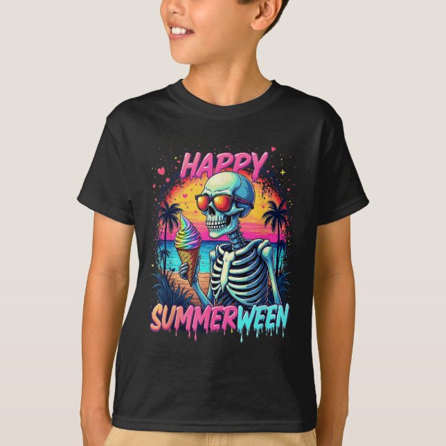Camiseta Abóbora de Melão de Verão Feliz Summerween  (Frente)