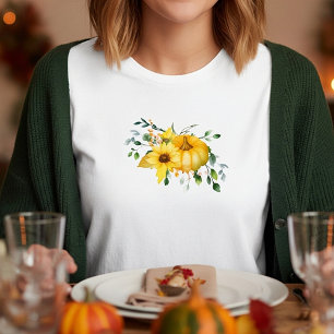 Camiseta Abóbora de outono, girassóis e folhagens