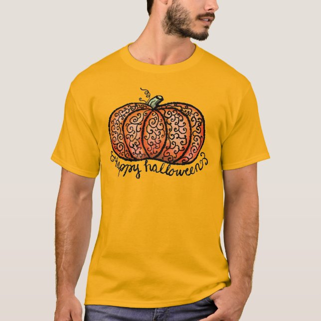 Camiseta Abóbora-de-porco Feliz Halloween (Frente)