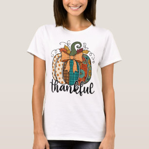 Camiseta Abóbora de Remendo Rústico de Outono com Laço de G