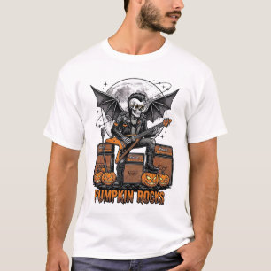 Camiseta Abóbora de Rocha Caveira Vintage Gravura Halloween