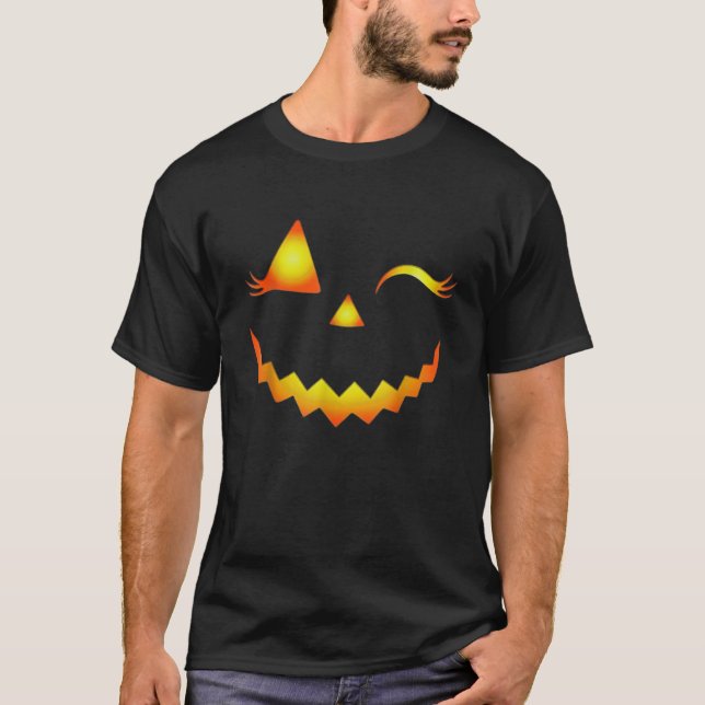 Camiseta Abóbora de rosto de Jack O Lantern cílios de Hallo (Frente)