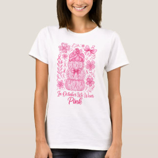 Camiseta Abóbora do Câncer de Mama Em Outubro Usamos Rosa
