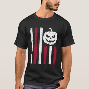 Camiseta Abóbora do Halloween Bandeira Americana Envelhecid