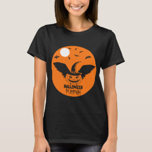 Camiseta Abóbora do Halloween voando com o Chapéu das Bruxa