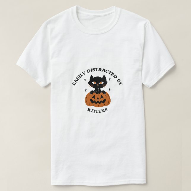 Camiseta Abóbora e gatinho de Halloween (Frente do Design)