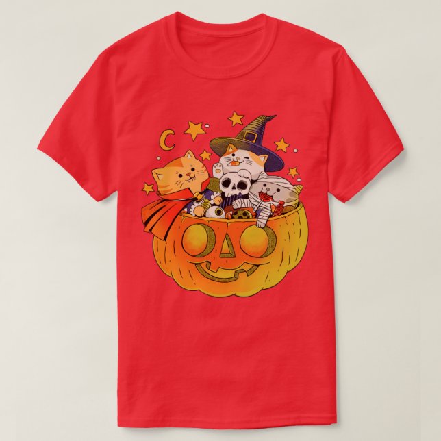 Camiseta Abóbora e Gatos (Frente do Design)