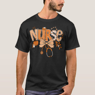 Camiseta Abóbora Enfermeira Retro Estetoscópio Outono