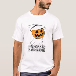 Camiseta Abóbora Engraçada com Fantasma e Chapéu de Bruxa p