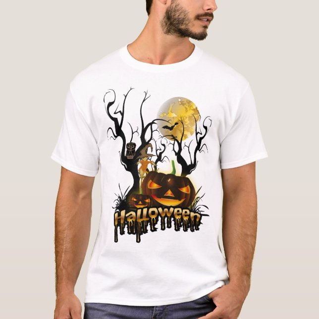 Camiseta Abóbora engraçada de Halloween com coruja (Frente)
