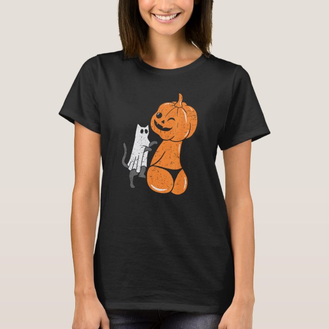 Camiseta Abóbora engraçada de Halloween Jack-O-Lantern de b (Frente)