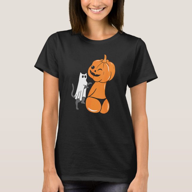 Camiseta Abóbora engraçada de Halloween Jack-O-Lantern de b (Frente)