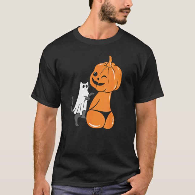 Camiseta Abóbora engraçada de Halloween Jack-O-Lantern de b (Frente)