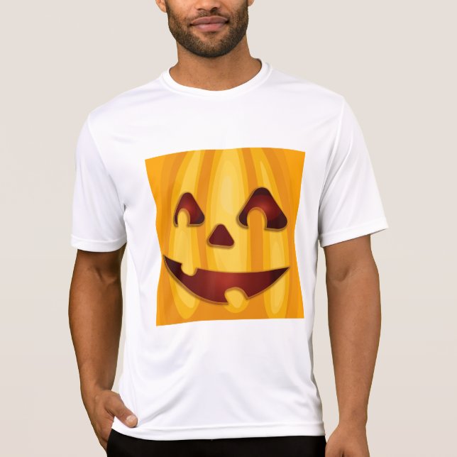 Camiseta Abóbora esculpida sorrindo design de Halloween (Frente)