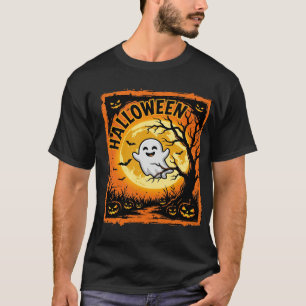 Camiseta Abóbora Fantasma de Halloween Árvore Assombrada