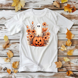Camiseta Abóbora Fantasma Floral de Halloween