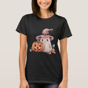 Camiseta Abóbora Fantasma Fofa Deixa o Halloween Preto