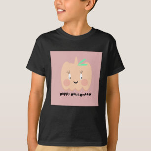 Camiseta Abóbora Fofa com Letreiro Rosado Feliz Halloween